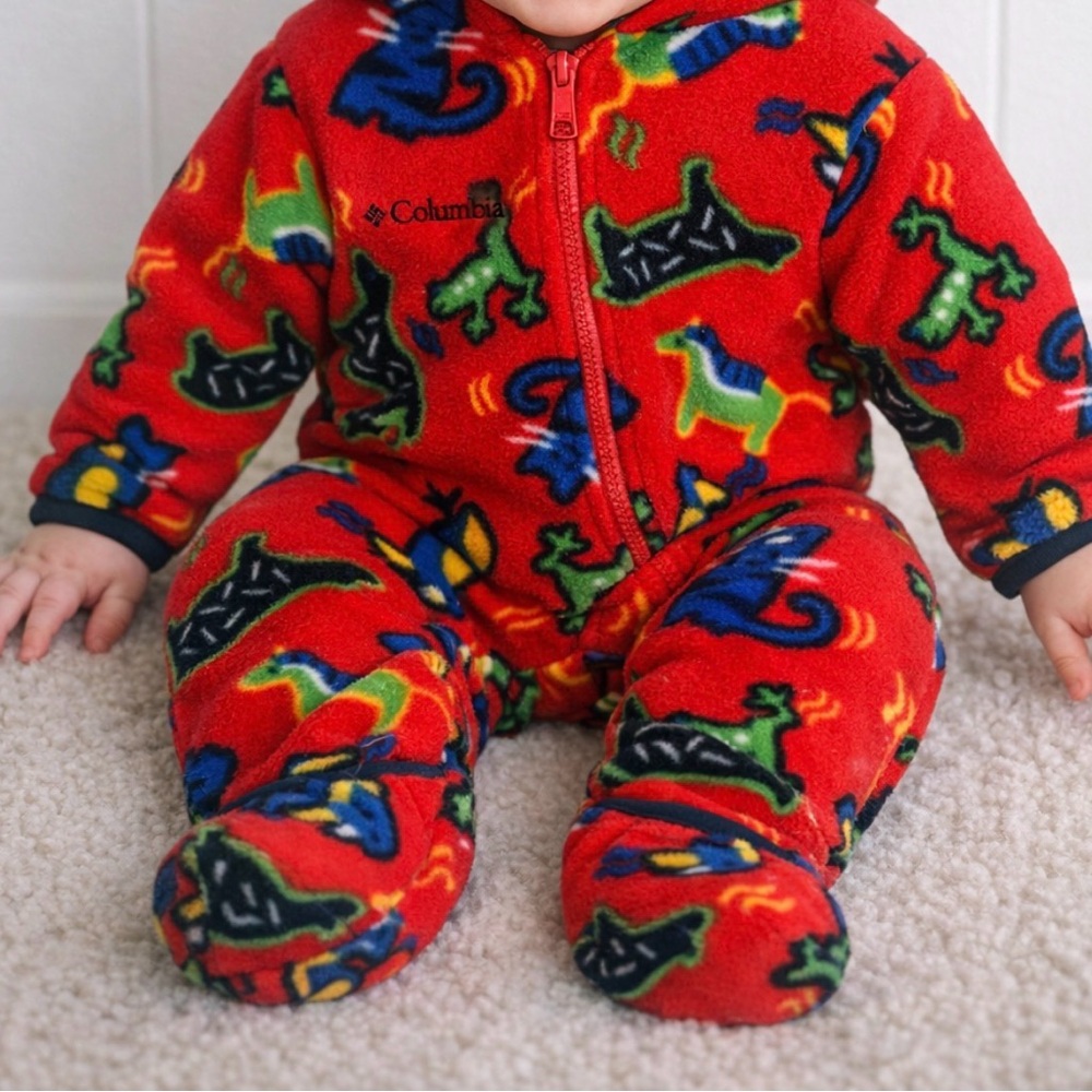 Vintage Columbia Baby Infant Zip Fleece Onesie With Frog/Bird/Cat Print Animals - Picture 8 of 8